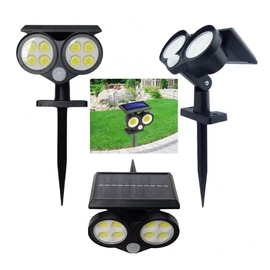 Napelemes és mozgásérzékelős kerti COB LED lámpa 64 leddel - fekete (LF-1906B)