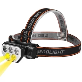 SQ-815 LED fejlámpa fehér és kék fényű izzókkal USB kábellel - fekete