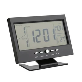 DS-8082 digitális óra LCD kijelzővel és hangvezérléssel, hőmérő funkcióval - fekete