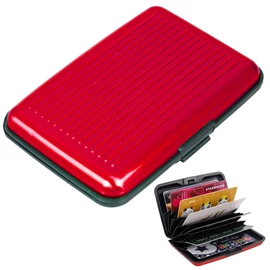 RFID-blokkoló alumínium pénztárca és kártyatartó 6 rekesszel - Piros