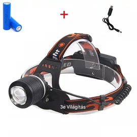 Kettős fényforrású LED zoom fejlámpa 10000 cd 400m - fekete/narancs (DD-XQ-13)