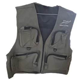 Miracle Fish férfi horgász mellény több cipzáras zsebbel L méret - zöld
