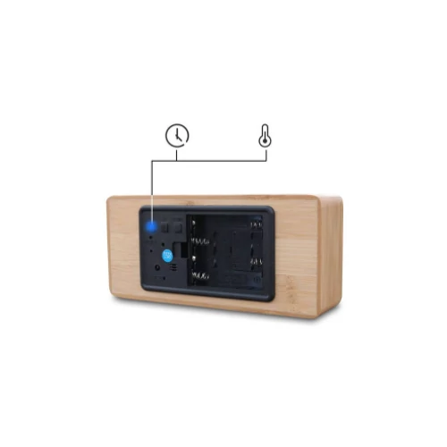 Digitális óra LED kijelzővel bambusz hatású burkolattal - barna (MS-496)