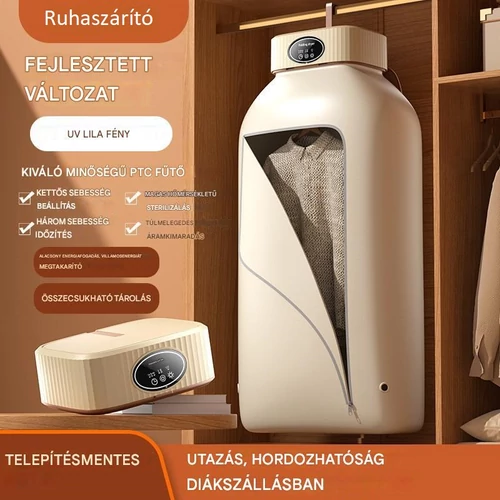 Kompakt hordozható ruhaszárító 360°-os meleg levegő keringtetéssel érintőkijelzővel