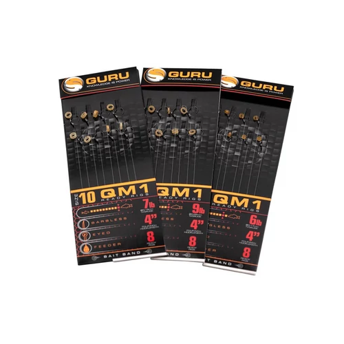 GURU QM1 előkötött horog pelletkarikával 10cm (0.19mm) - fekete (GRR116)