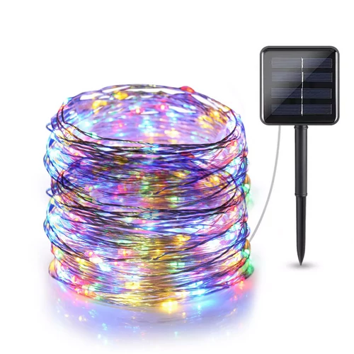 Napelemes LED fényfüzér 10m - Színes (napelem10m)