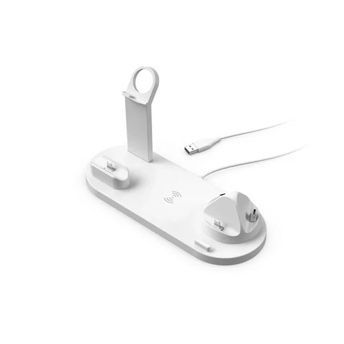 4 az 1-ben multifunkciós töltőállomás iPhone, Apple Watch, AirPods és vezeték nélküli töltésre - fehér (KE23-183)