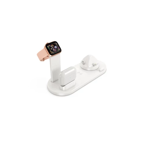 4 az 1-ben multifunkciós töltőállomás iPhone, Apple Watch, AirPods és vezeték nélküli töltésre - fehér (KE23-183)