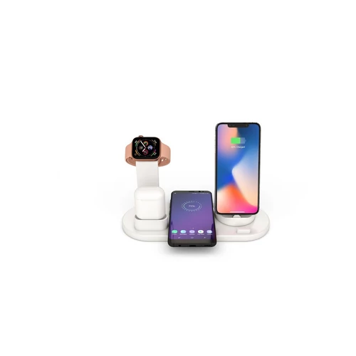 4 az 1-ben multifunkciós töltőállomás iPhone, Apple Watch, AirPods és vezeték nélküli töltésre - fehér (KE23-183)