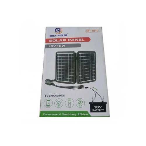 Easy Power EP-1812 hordozható napelemes töltő 18V 12W USB 5V és 18V kimenettel IPX6 - fekete