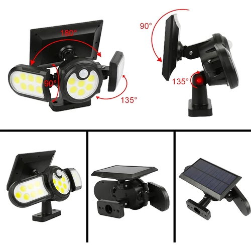Kültéri indukciós napelemes COB LED fali lámpa PIR szenzorral - 140 LED - fekete (SH-1206BF)