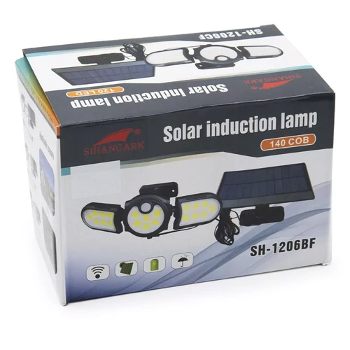 Kültéri indukciós napelemes COB LED fali lámpa PIR szenzorral - 140 LED - fekete (SH-1206BF)