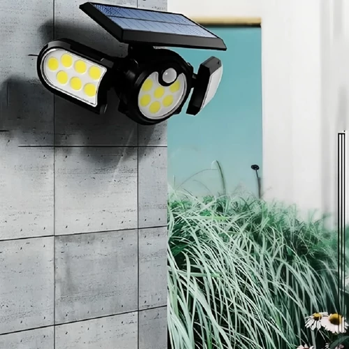 Kültéri indukciós napelemes COB LED fali lámpa PIR szenzorral - 140 LED - fekete (SH-1206BF)