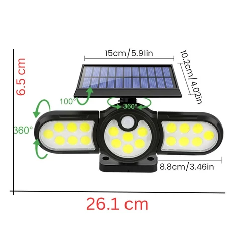 Kültéri indukciós napelemes COB LED fali lámpa PIR szenzorral - 140 LED - fekete (SH-1206BF)
