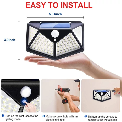 SH-102 Napelemes kültéri fali SMD LED lámpa mozgásérzékelővel - fekete