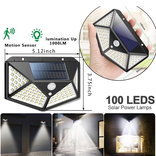 SH-102 Napelemes kültéri fali SMD LED lámpa mozgásérzékelővel - fekete