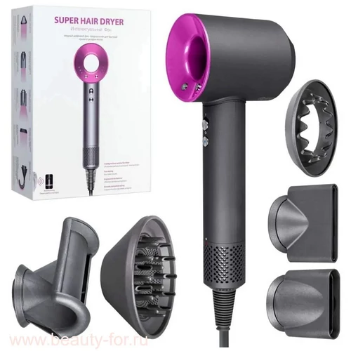 Super Hair 1600W hajszárító ionizációs funkcióval 3 sebességi fokozattal - szürke/rózsaszín