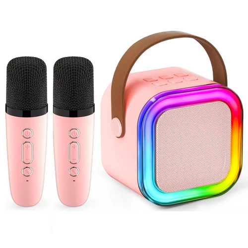 K12 vezeték nélküli mini karaoke szett 2 mikrofonnal LED világítással