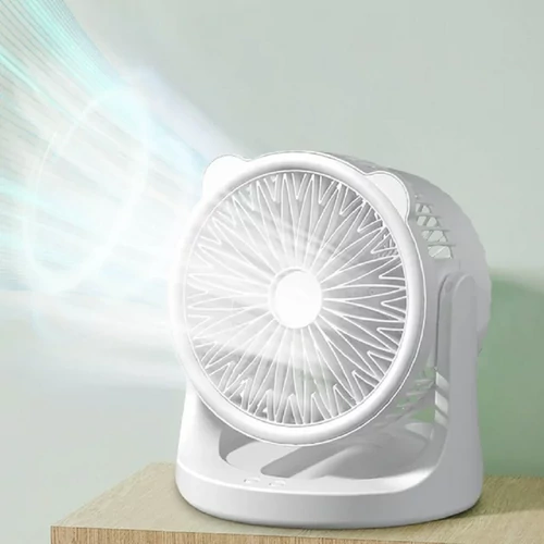 Hordozható asztali akkumulátoros ventilátor LED világítással 360° forgatható fejjel - Választható színben (00173)