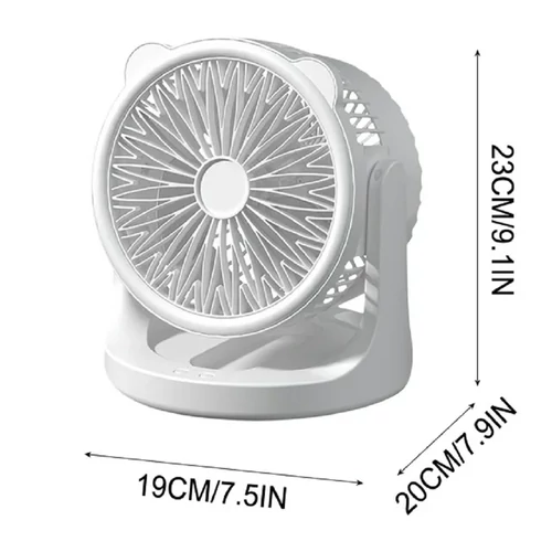 Hordozható asztali akkumulátoros ventilátor LED világítással 360° forgatható fejjel - Választható színben (00173)