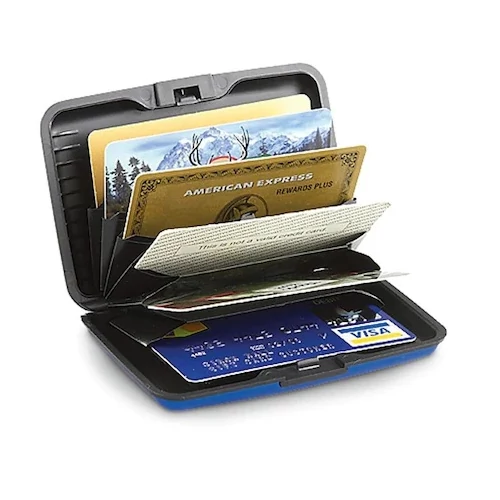 RFID-blokkoló alumínium pénztárca és kártyatartó 6 rekesszel - Kék