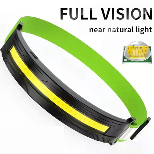 COB LED fejlámpa USB Type-C töltéssel 230° világítási szöggel 4 üzemmóddal - zöld/fekete (FA-T128)