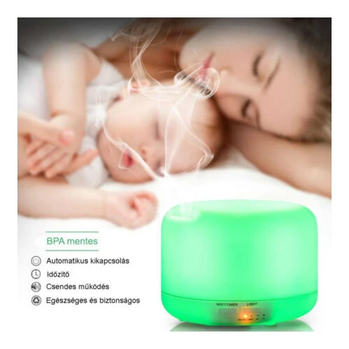 YJ2-1 Aromaterápiás párologtató ultrahangos rezgéssel 7 LED-es lámpával 300 ml - fehér