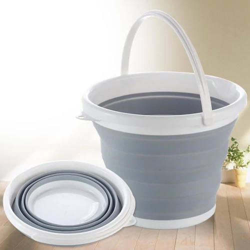 Összecsukható szilikon vödör fogantyúval 10l, Narancs-Fehér - 30x24 cm (22-9607)