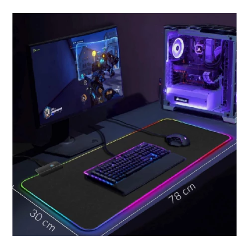 Egérpad RGB LED világítással, USB-vel - fekete (MS-249)