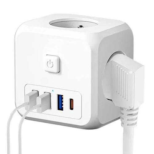 7 az 1-ben kábel nélküli hálózati aljzat, 3 utas többfunkciós aljzat 3 USB-A és 1 Type-C csatlakozással 5V/3,4A - fehér (KE-24-357)