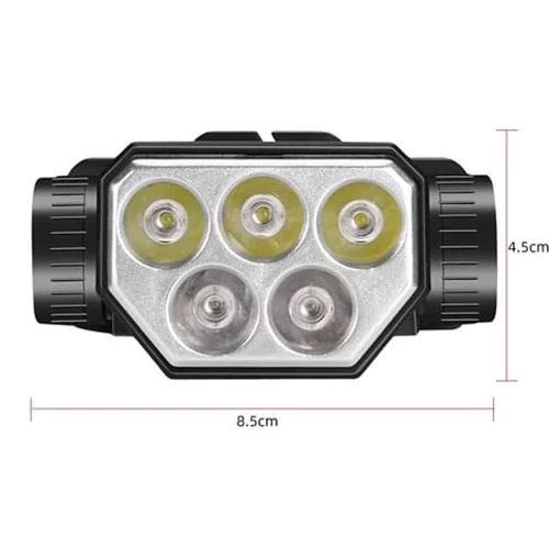 SQ-815 LED fejlámpa fehér és kék fényű izzókkal USB kábellel - fekete