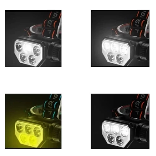 SQ-815 LED fejlámpa fehér és kék fényű izzókkal USB kábellel - fekete
