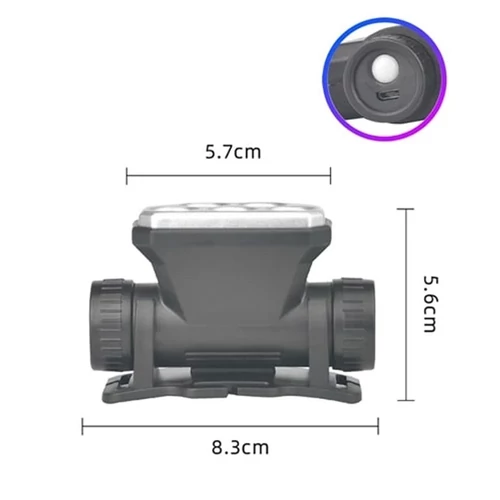 SQ-815 LED fejlámpa fehér és kék fényű izzókkal USB kábellel - fekete