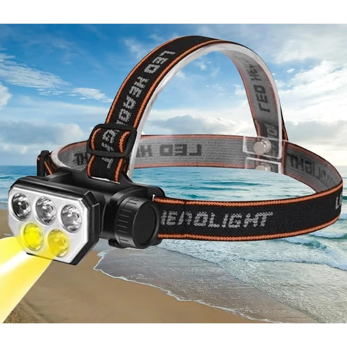 SQ-815 LED fejlámpa fehér és kék fényű izzókkal USB kábellel - fekete