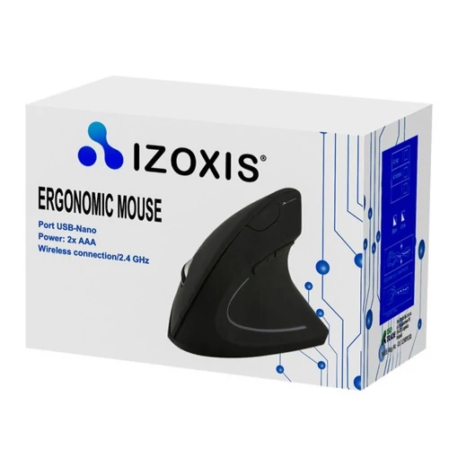 Izoxis vezeték nélküli függőleges egér 2.4GHz 6 gombos 1200 DPI - fekete (21799)