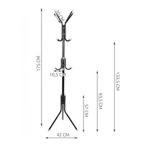 Kabát tartó állvány 170 cm 8 akasztóval - fekete (MS-953)