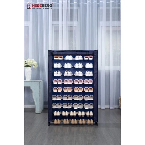 Herzberg 9 szintes összehajtható cipőtartó 91x16x139 cm - kék (HG-8077BLU)