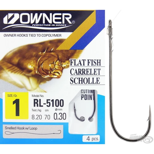 OWNER 5100 előkötött süllőző horog, 1-es méret (RL5100)