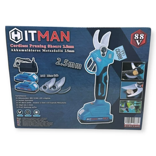 Hitman HT-BSCS-6449 akkumulátoros metszőolló 88V LCD kijelzővel 2 akkumulátorral 2 késsel - türkiz (HT-BSCS-6449)