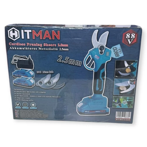 Hitman HT-BSCS-6449 akkumulátoros metszőolló 88V LCD kijelzővel 2 akkumulátorral 2 késsel - türkiz (HT-BSCS-6449)