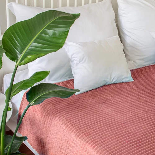 Bordázott, puha plüss takaró - korall (150x200 cm)