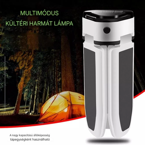MX háromágú, összecsukható, szolár LED kempinglámpa 30W - fehér