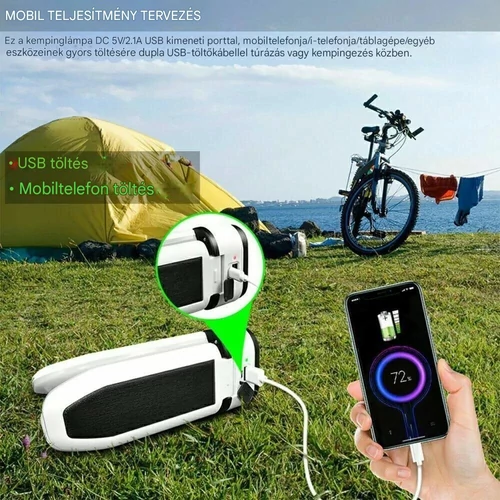 MX háromágú, összecsukható, szolár LED kempinglámpa 30W - fehér