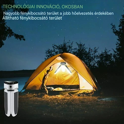 MX háromágú, összecsukható, szolár LED kempinglámpa 30W - fehér