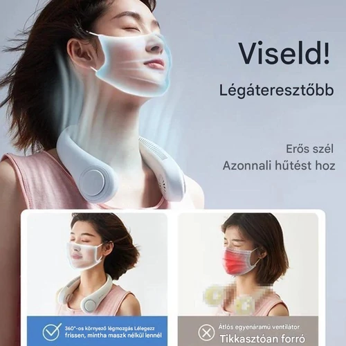 Mini hordozható nyak ventilátor beépített akkumulátorral - fehér