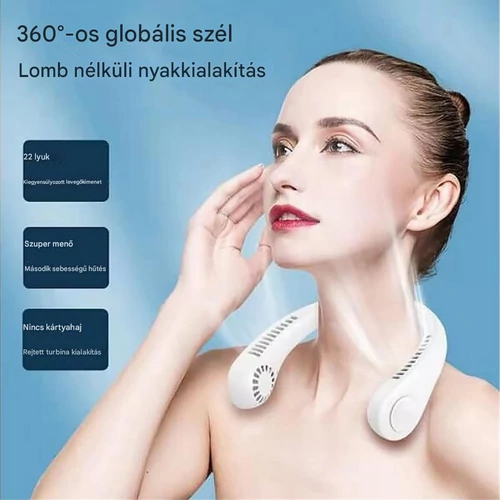 Mini hordozható nyak ventilátor beépített akkumulátorral - fehér