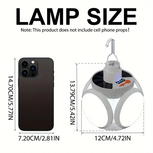 FOLDGLAZE hordozható összecsukható 2 az 1-ben napelemes lámpa 210 lumen IPX5 vízállósággal - fehér (122)