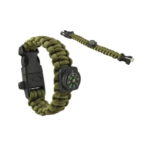 Paracord túlélő karkötő iránytűvel - zöld