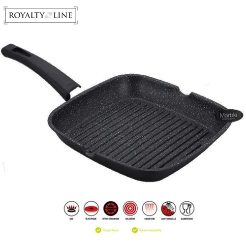 Royalty Line grill serpenyő 24 cm márvány bevonattal üveg fedővel - fekete (RL-AG24ML)
