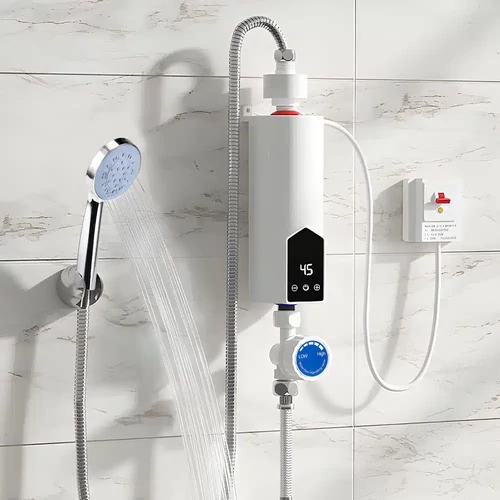Digitális LCD átfolyós vízmelegítő 3500W hőmérséklet-szabályozással - fehér (RYK-006)